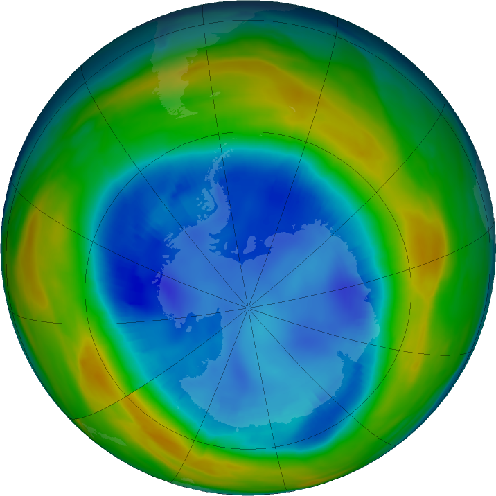 Antarctic ozone map for 17 August 2016